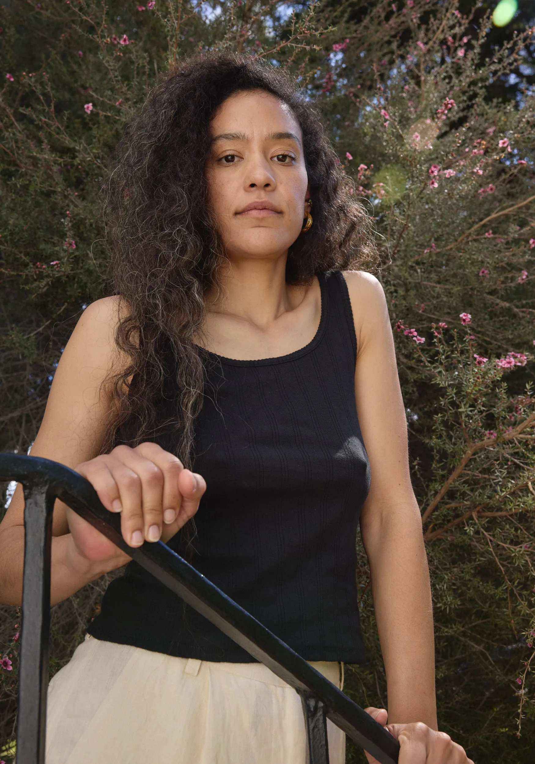 Pointelle Scoop Tank Black sold by First Rite