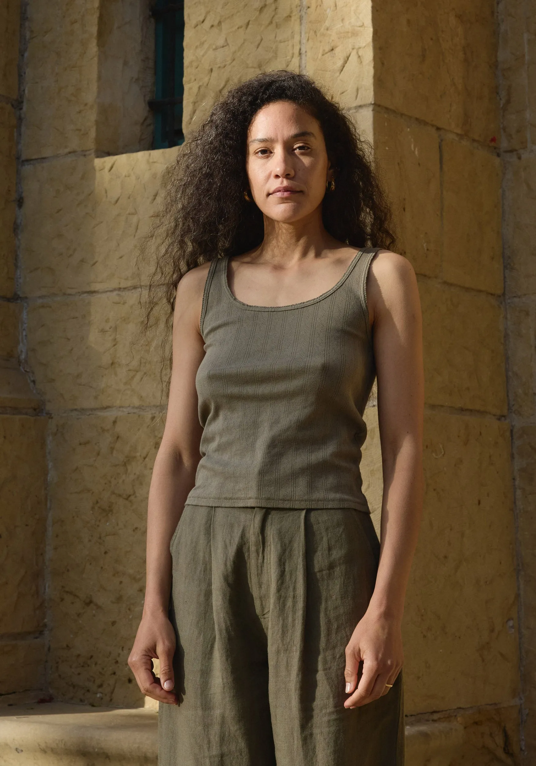 Pointelle Scoop Tank Sage sold by First Rite