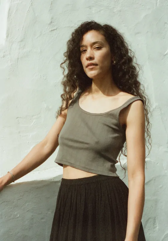 Crop Pointelle Scoop Tank Sage made by First Rite