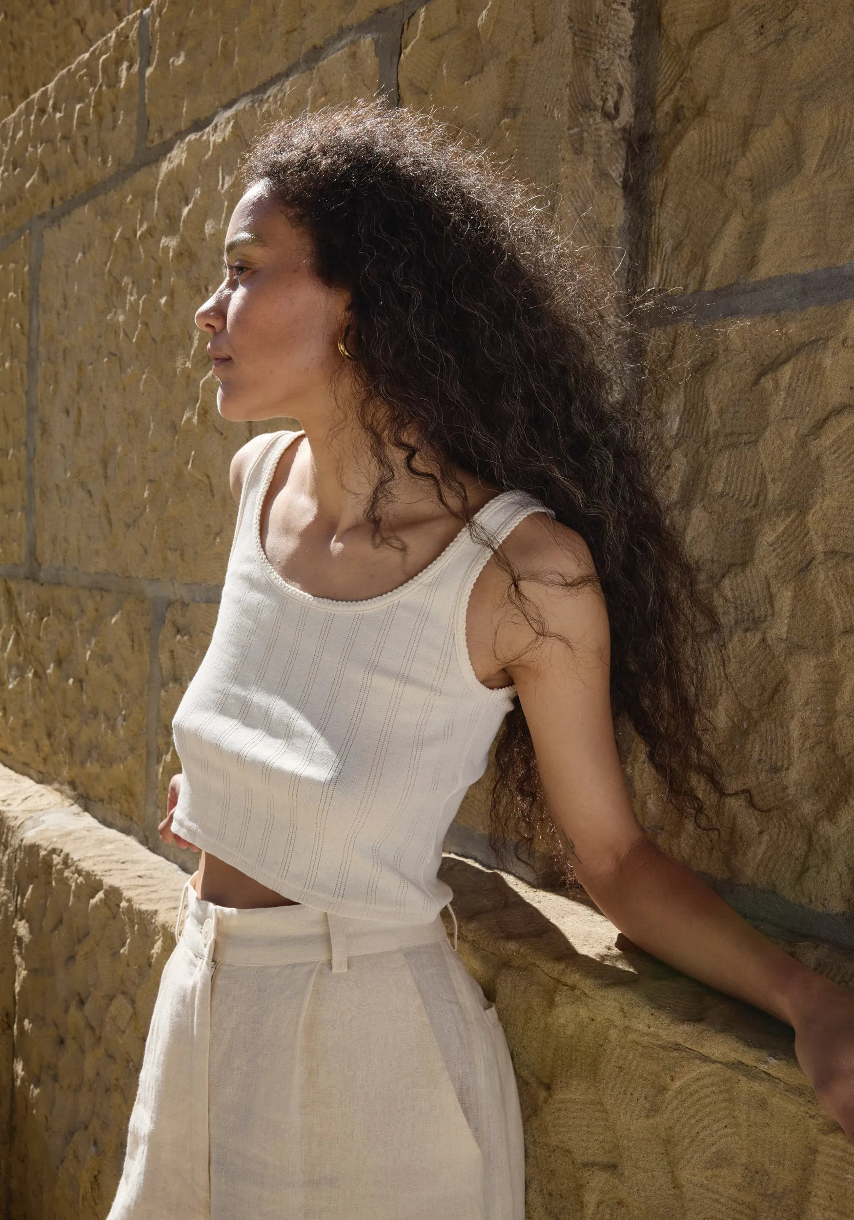 Crop Pointelle Scoop Tank Natural sold by First Rite