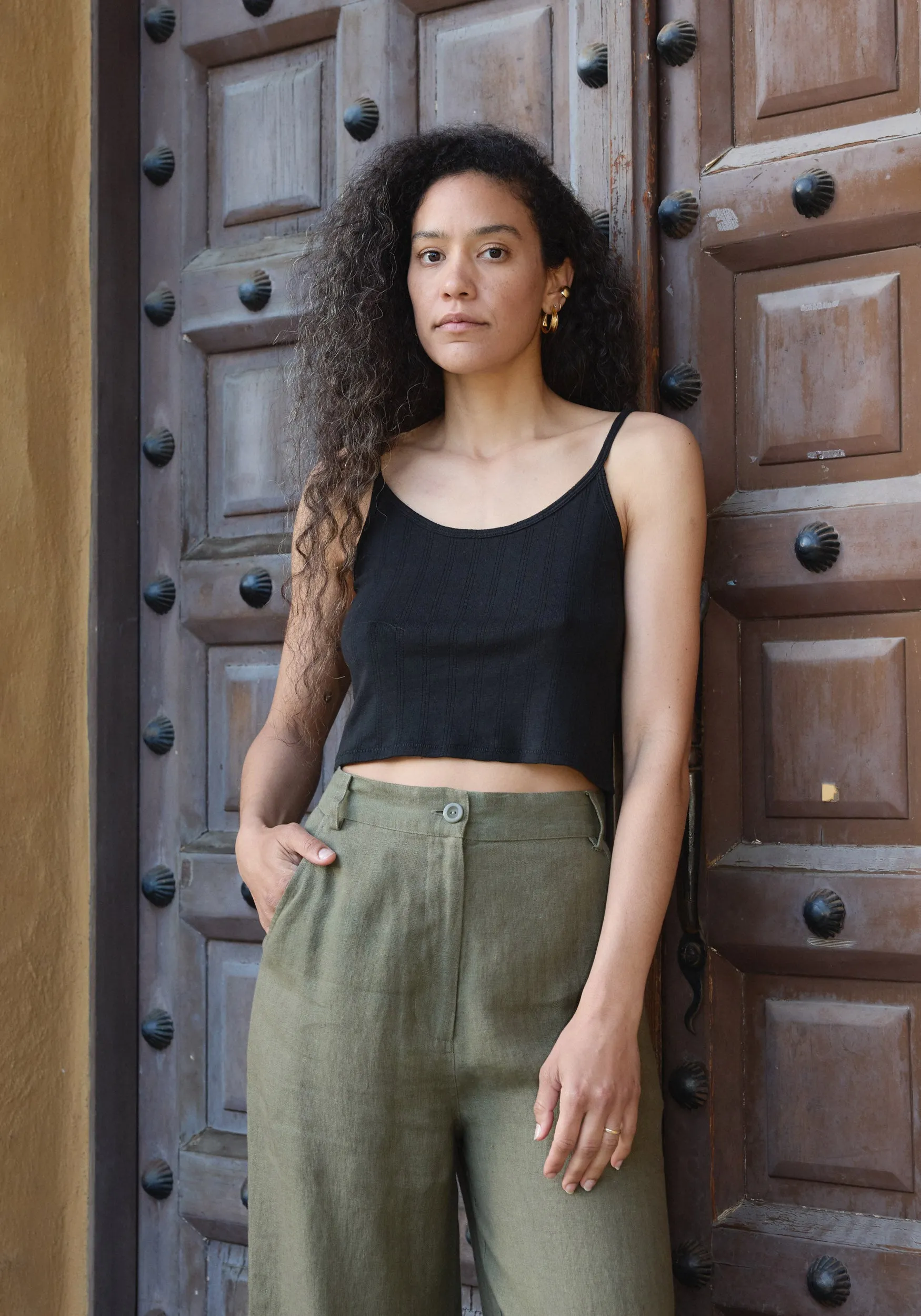 Crop Pointelle Camisole Black sold by First Rite