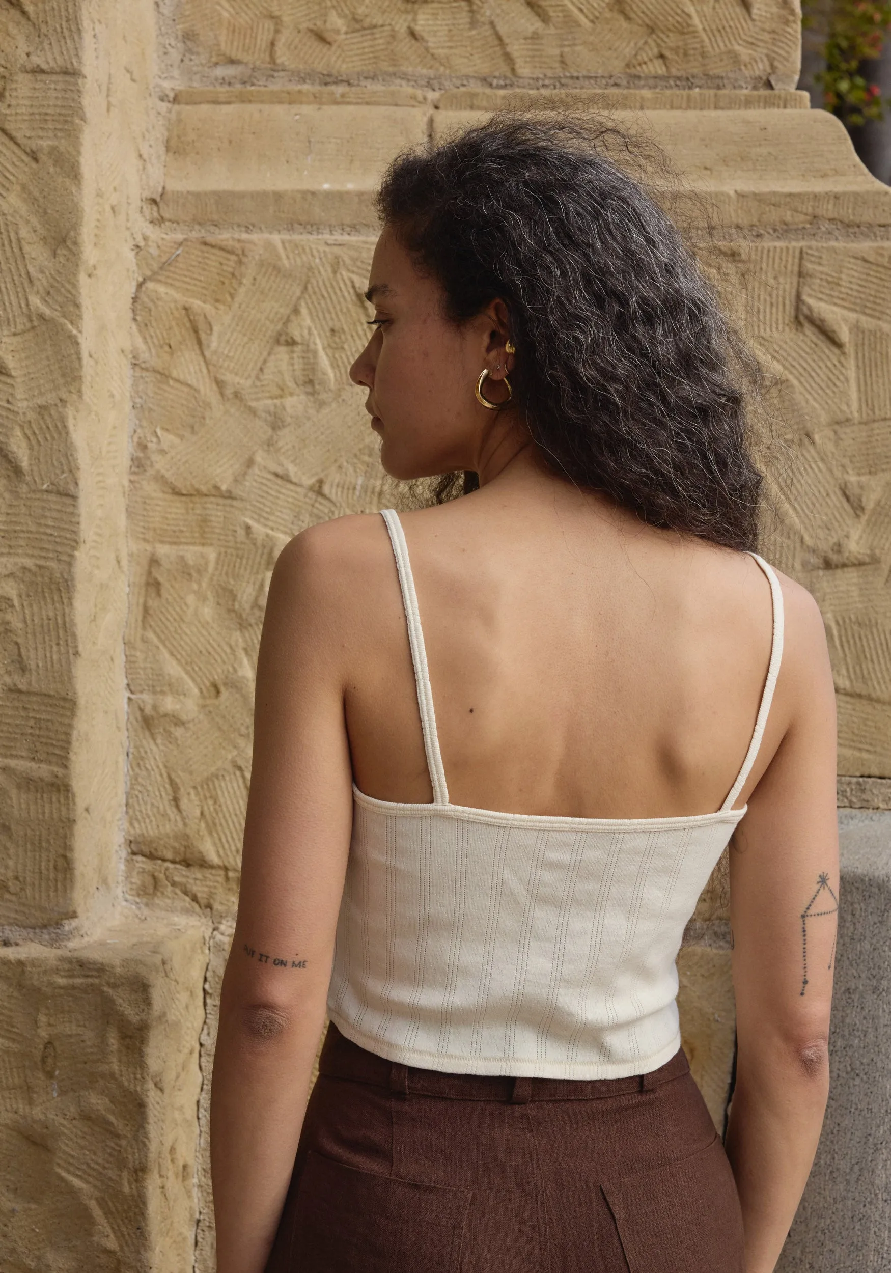 Crop Pointelle Camisole Natural sold by First Rite product image thumbnail 4