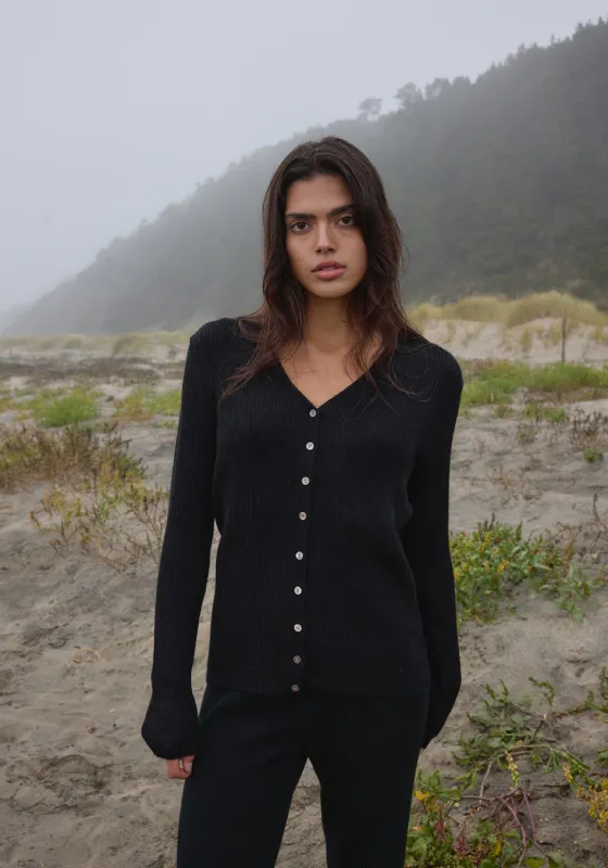 Rib Cardigan Black made by First Rite