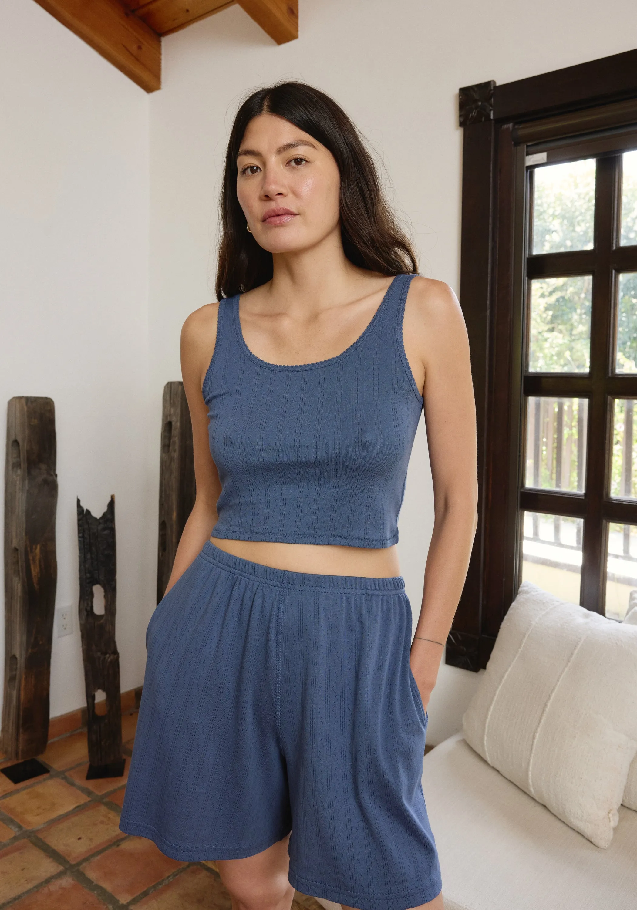 Crop Pointelle Scoop Tank Indigo sold by First Rite product image thumbnail 2
