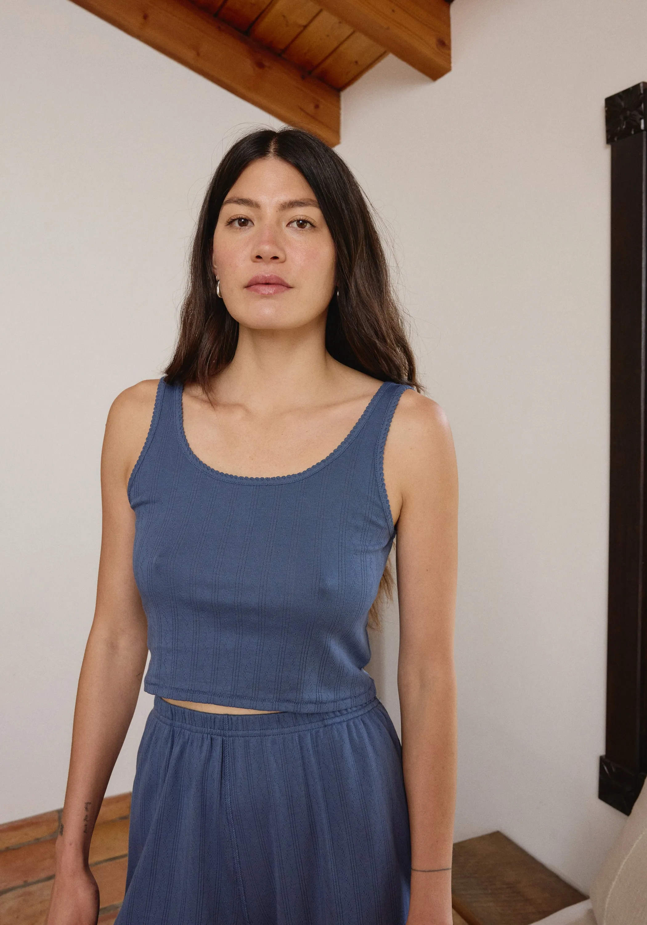 Crop Pointelle Scoop Tank Indigo sold by First Rite product image thumbnail 3