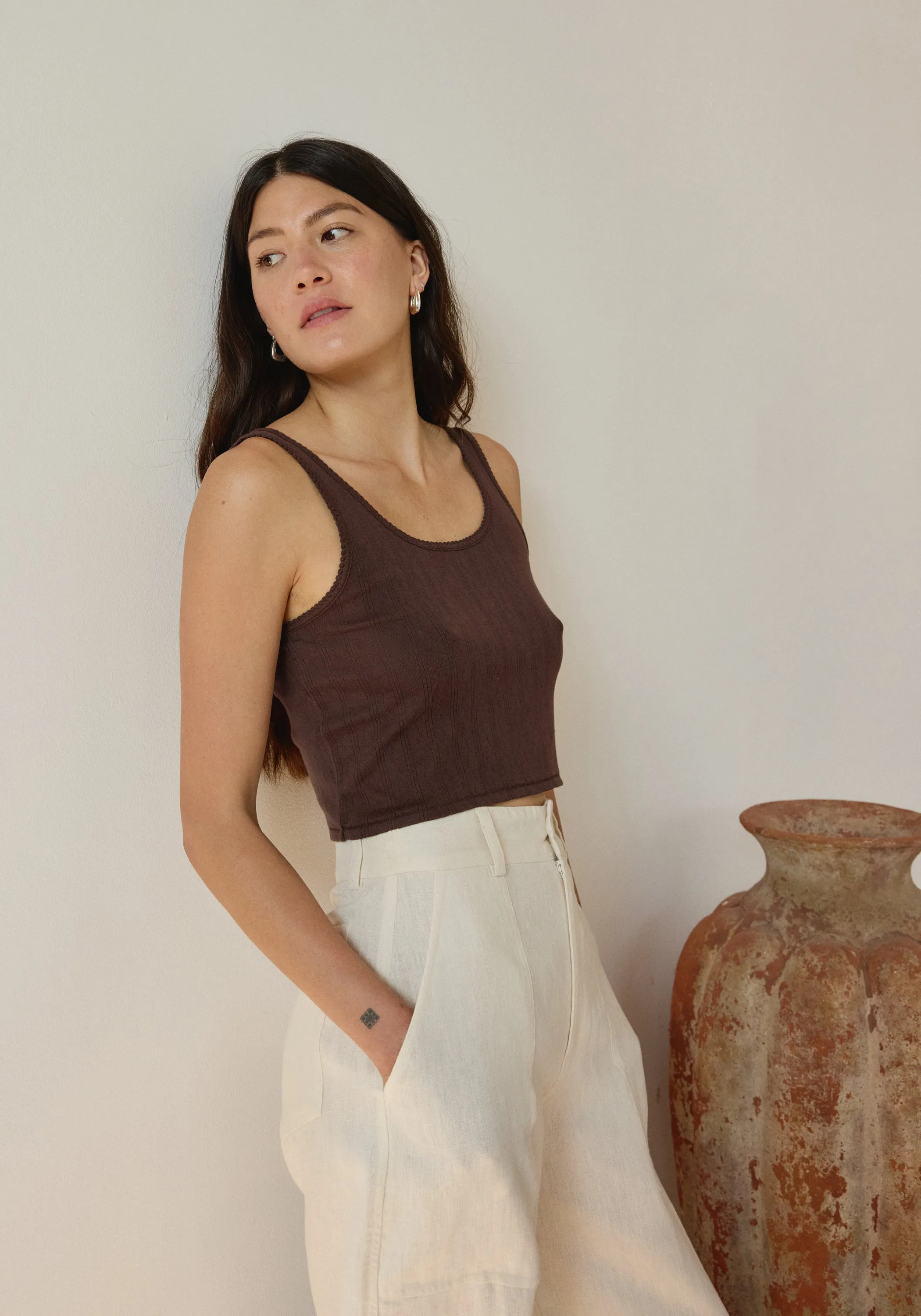 Crop Pointelle Scoop Tank Walnut sold by First Rite product image thumbnail 3