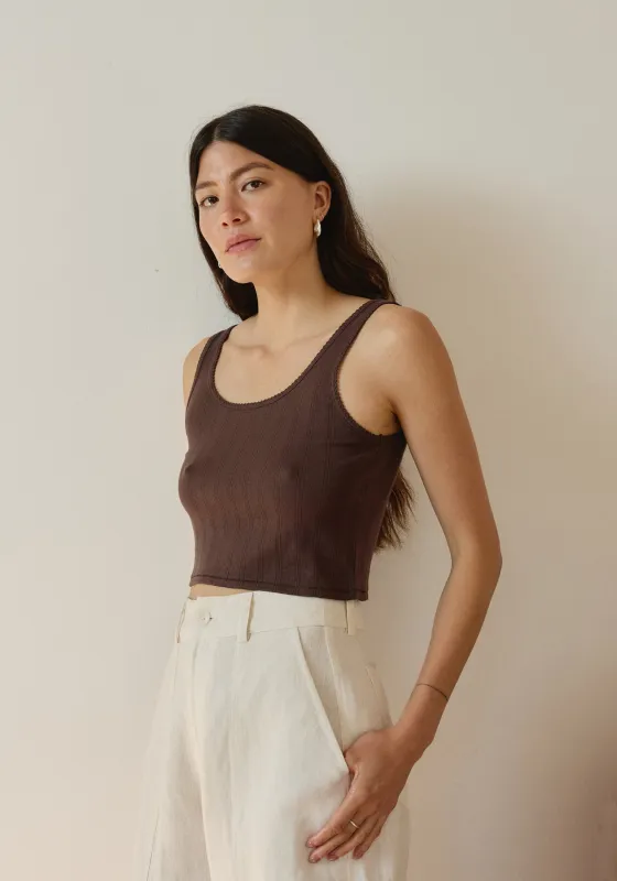 Crop Pointelle Scoop Tank Walnut made by First Rite