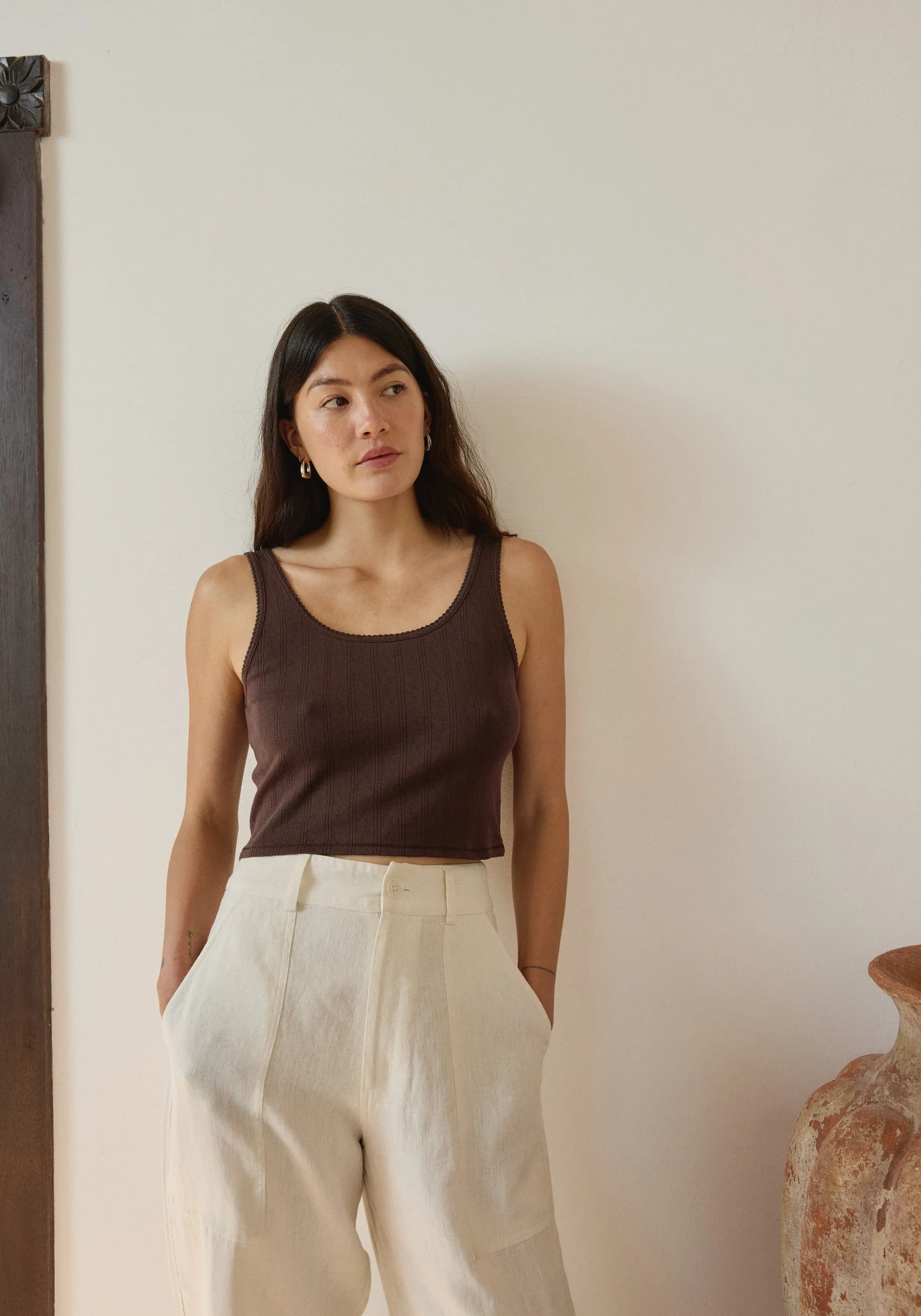 Crop Pointelle Scoop Tank Walnut sold by First Rite product image thumbnail 2