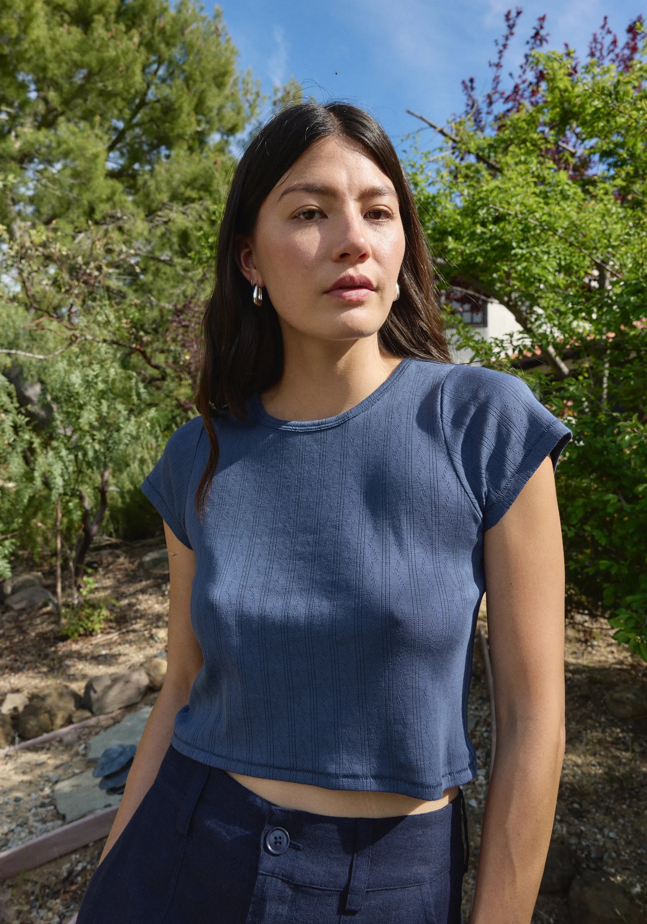 Crop Pointelle Tee Indigo sold by First Rite product image thumbnail 3