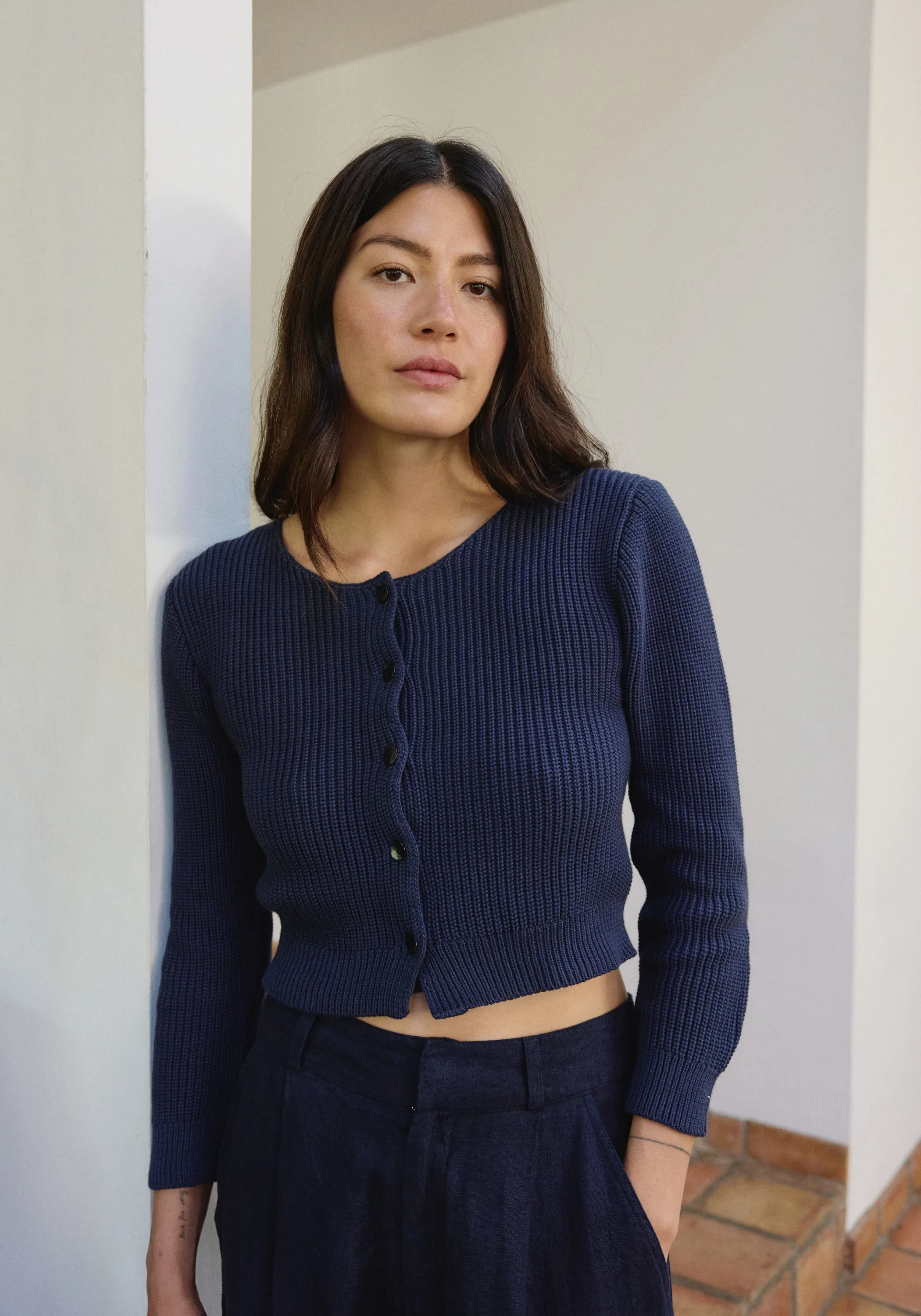 Louise Cardigan Marine sold by First Rite