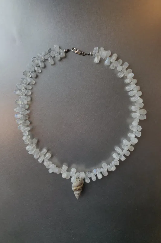 Rainbow Moonstone and Shell Choker made by NOMIA