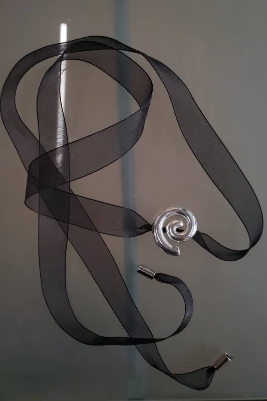 Sterling Silver Spiral Wrap Necklace - Black Organza made by NOMIA