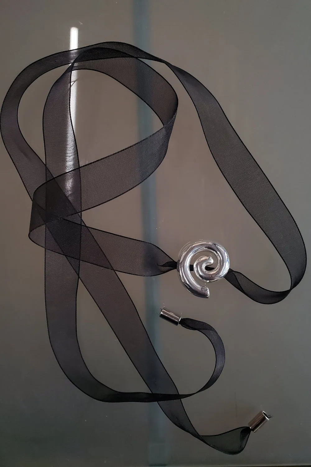 Sterling Silver Spiral Wrap Necklace - Black Organza sold by NOMIA