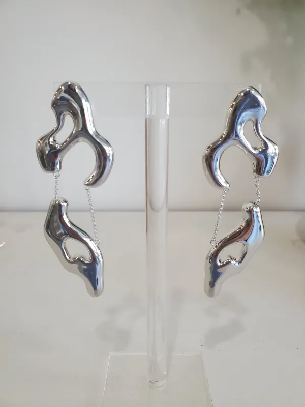 Jessi Burch - Silver Chain Pendant Earrings made by NOMIA