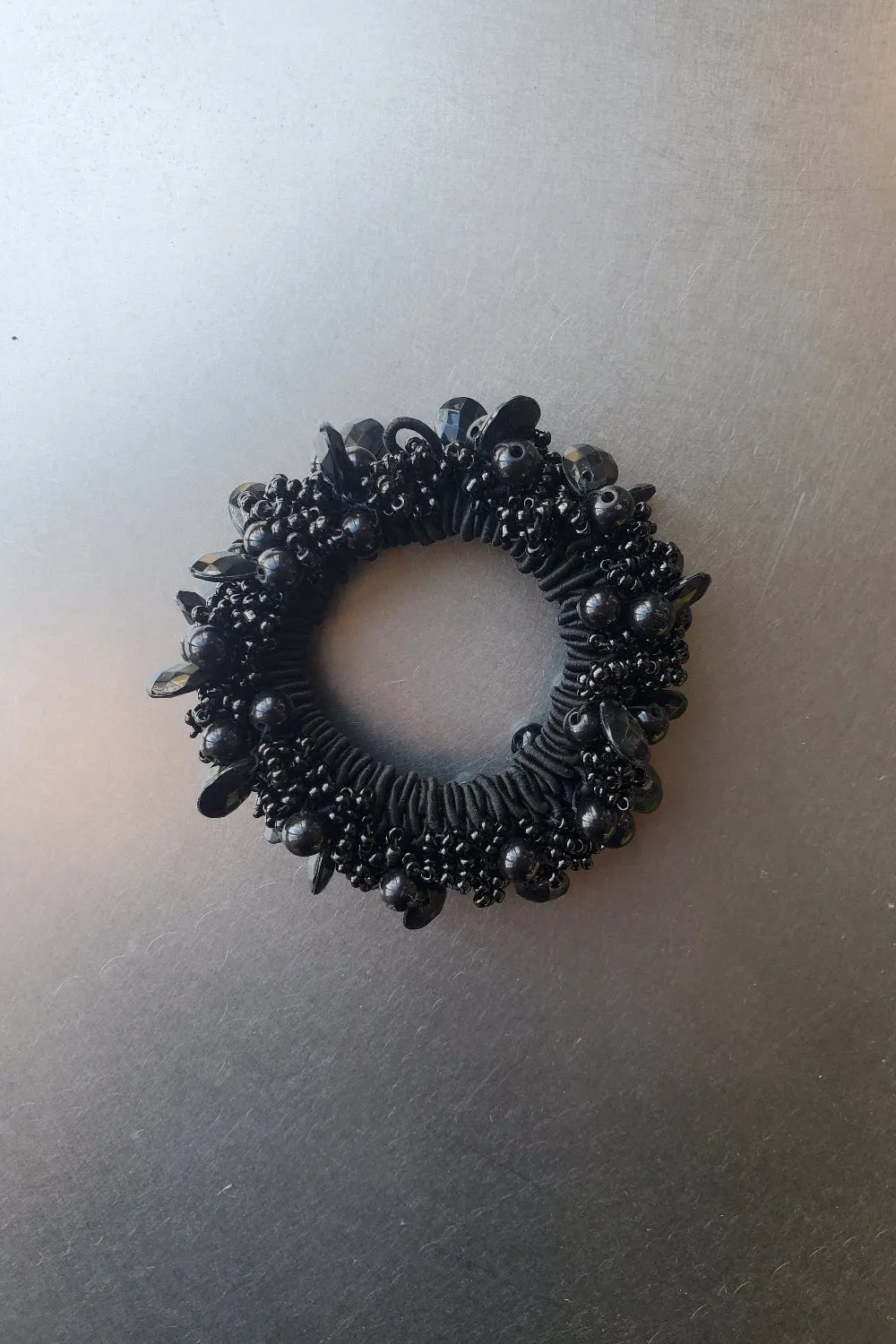 Beaded Black Elastic Scrunchy sold by NOMIA