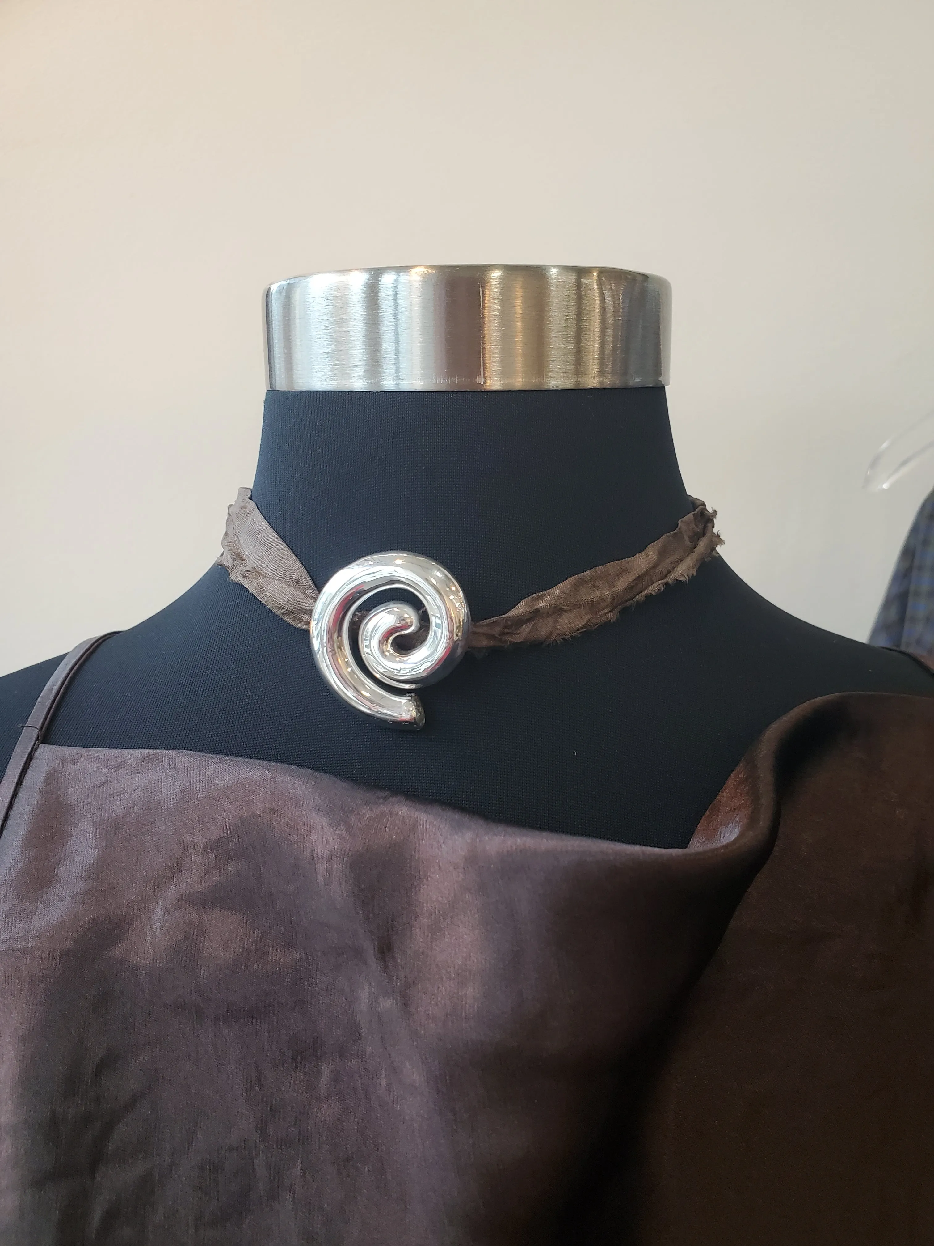 Sterling Silver Spiral Wrap Necklace - Brown Silk sold by NOMIA product image thumbnail 2