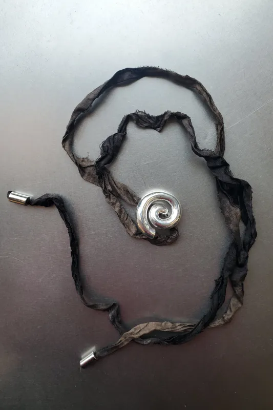 Sterling Silver Spiral Wrap Necklace - Brown Silk made by NOMIA