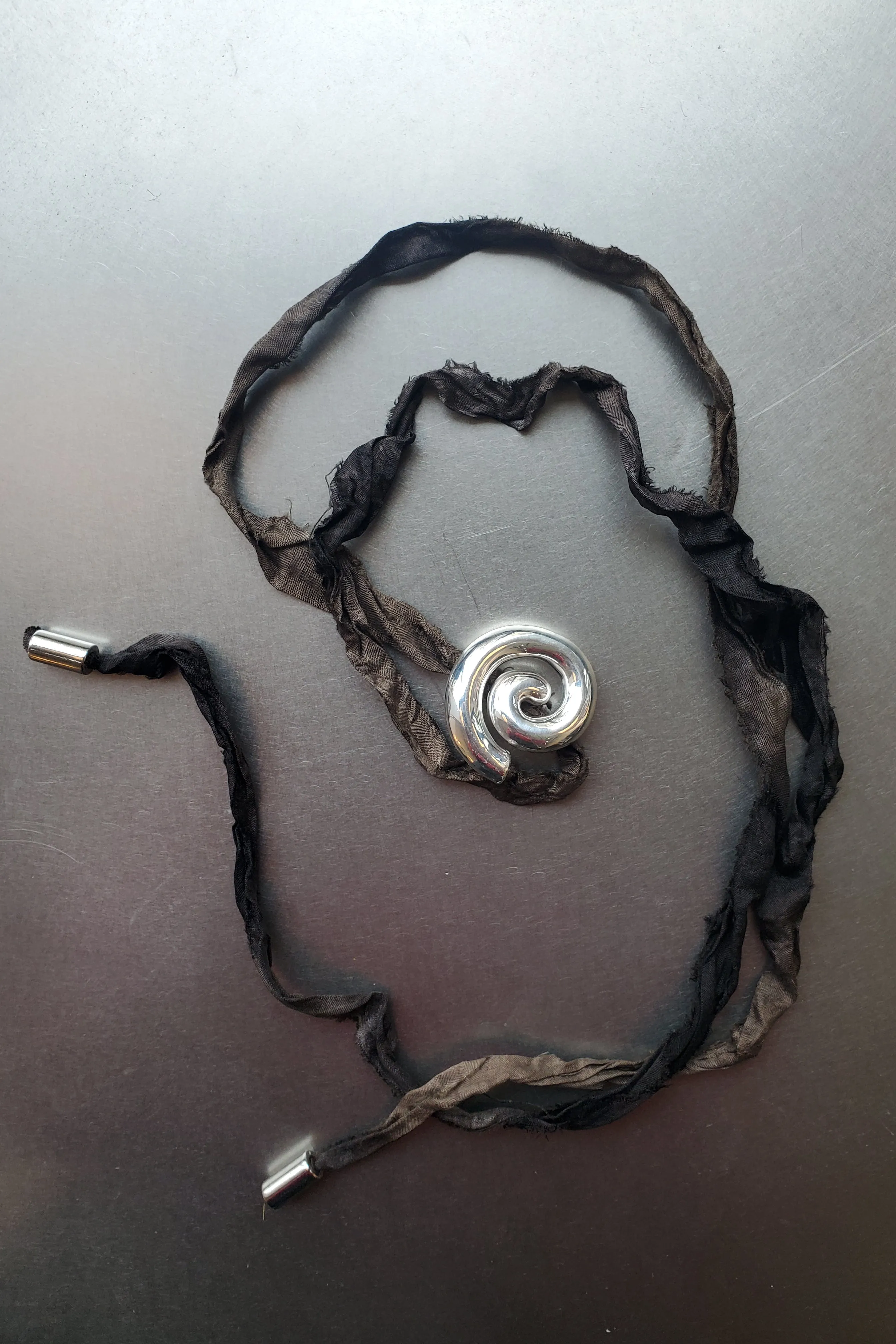 Sterling Silver Spiral Wrap Necklace - Brown Silk sold by NOMIA