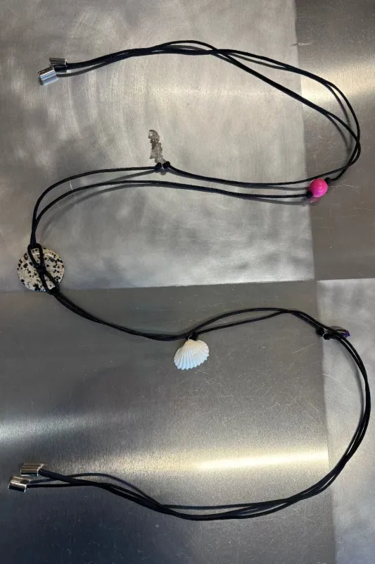 Confetti Cord Belt with Stone Circle Pendant - Dalmatian Jasper made by NOMIA