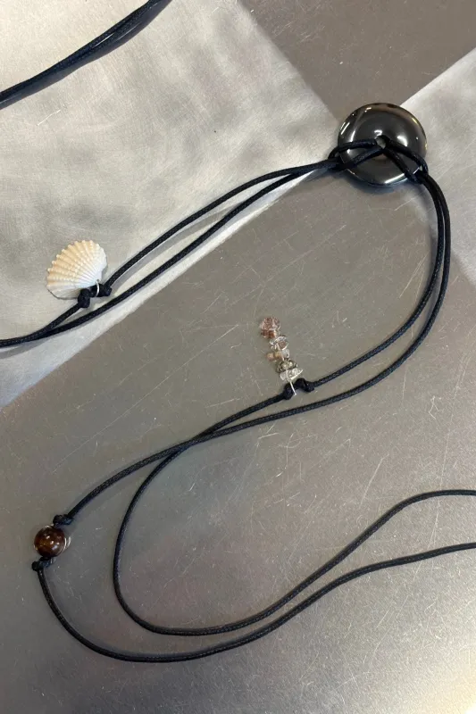 Confetti Cord Belt with Stone Circle - Hematite made by NOMIA