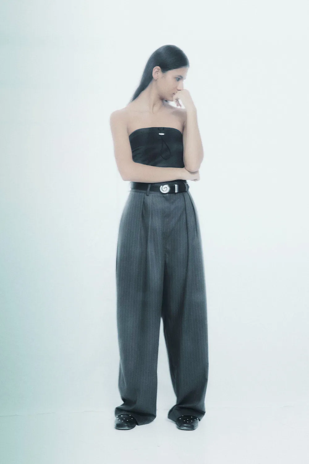 Wide Leg Pleated Trouser - Charcoal sold by NOMIA