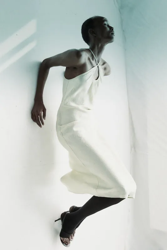Halter Gathered Cutout Dress - Pistachio made by NOMIA