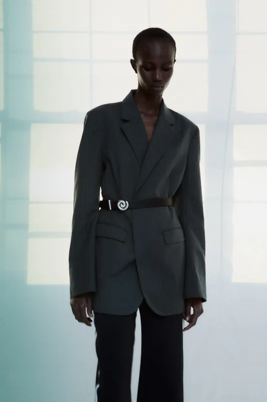 Oversize Blazer in Pinstripe Twill - Charcoal sold by NOMIA