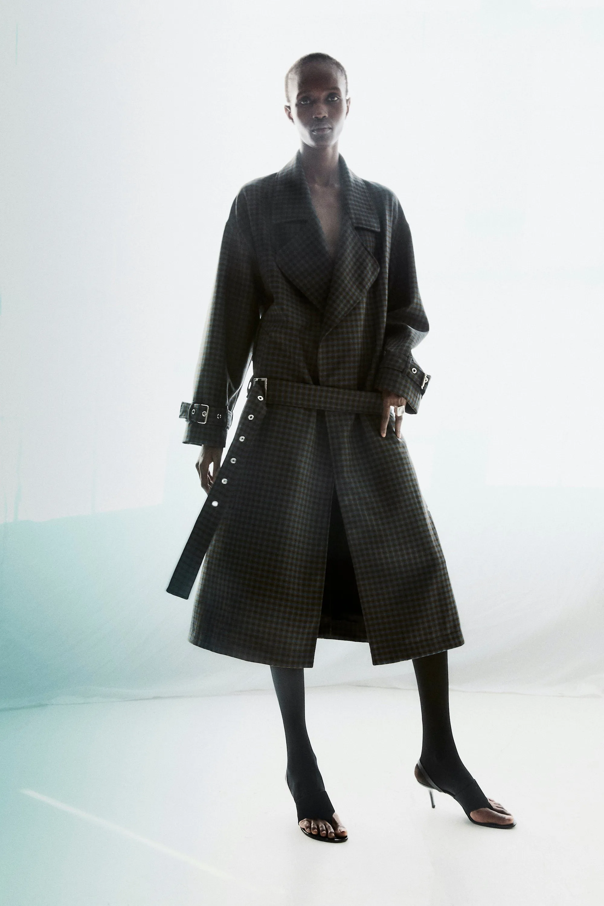 Oversize Trench in Check - Earth Multi sold by NOMIA