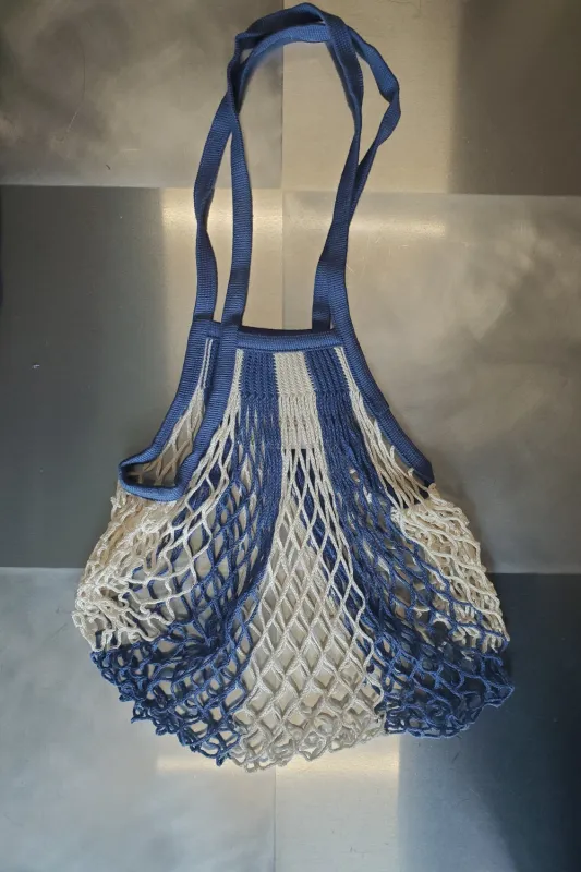 Shopping Net With Long Handles - Blue / Ecru Stripe made by NOMIA