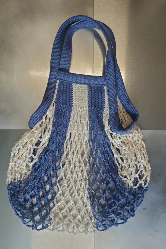 Shopping Net Mini Size - Blue / Ecru Stripe made by NOMIA