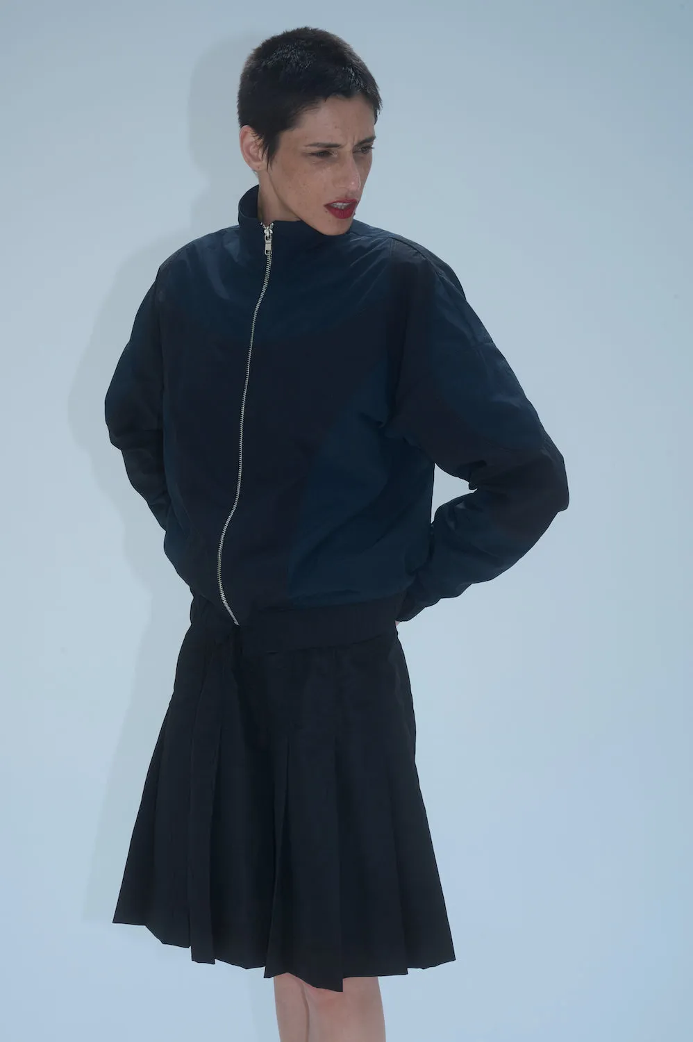 Wide Pleated Knee Length Skirt - Black sold by NOMIA