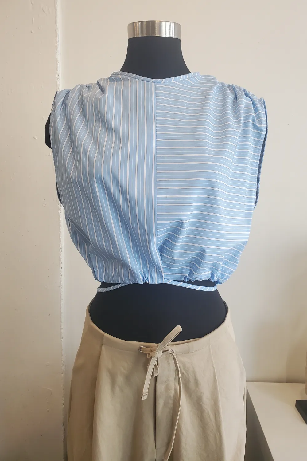Wrap Tie Front Top - Periwinkle Stripe sold by NOMIA