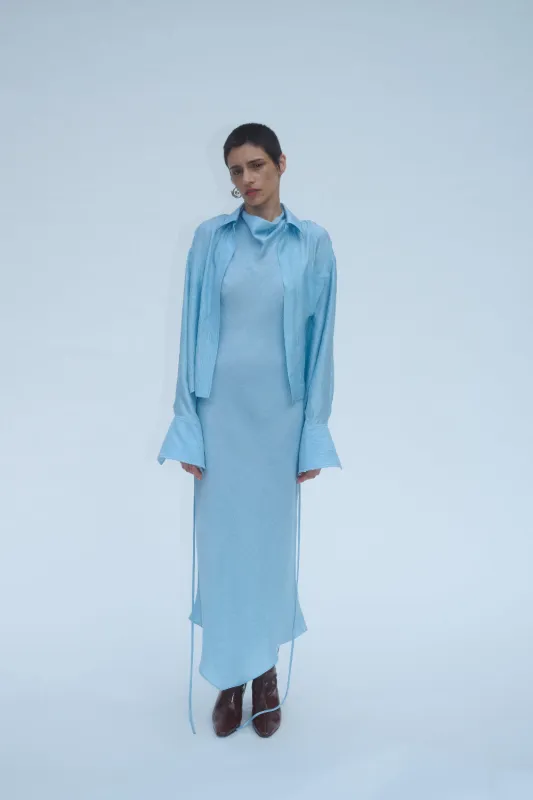 Cowl Bias Dress with Tie - Sky made by NOMIA