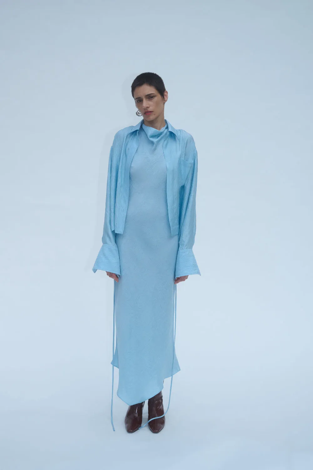 Cowl Bias Dress with Tie - Sky sold by NOMIA