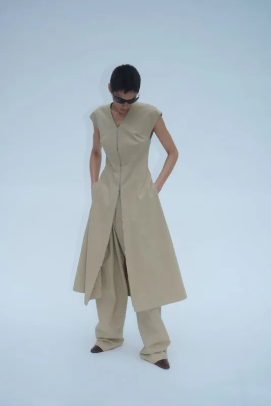 Sleeveless Zip Front Dress - Sand made by NOMIA