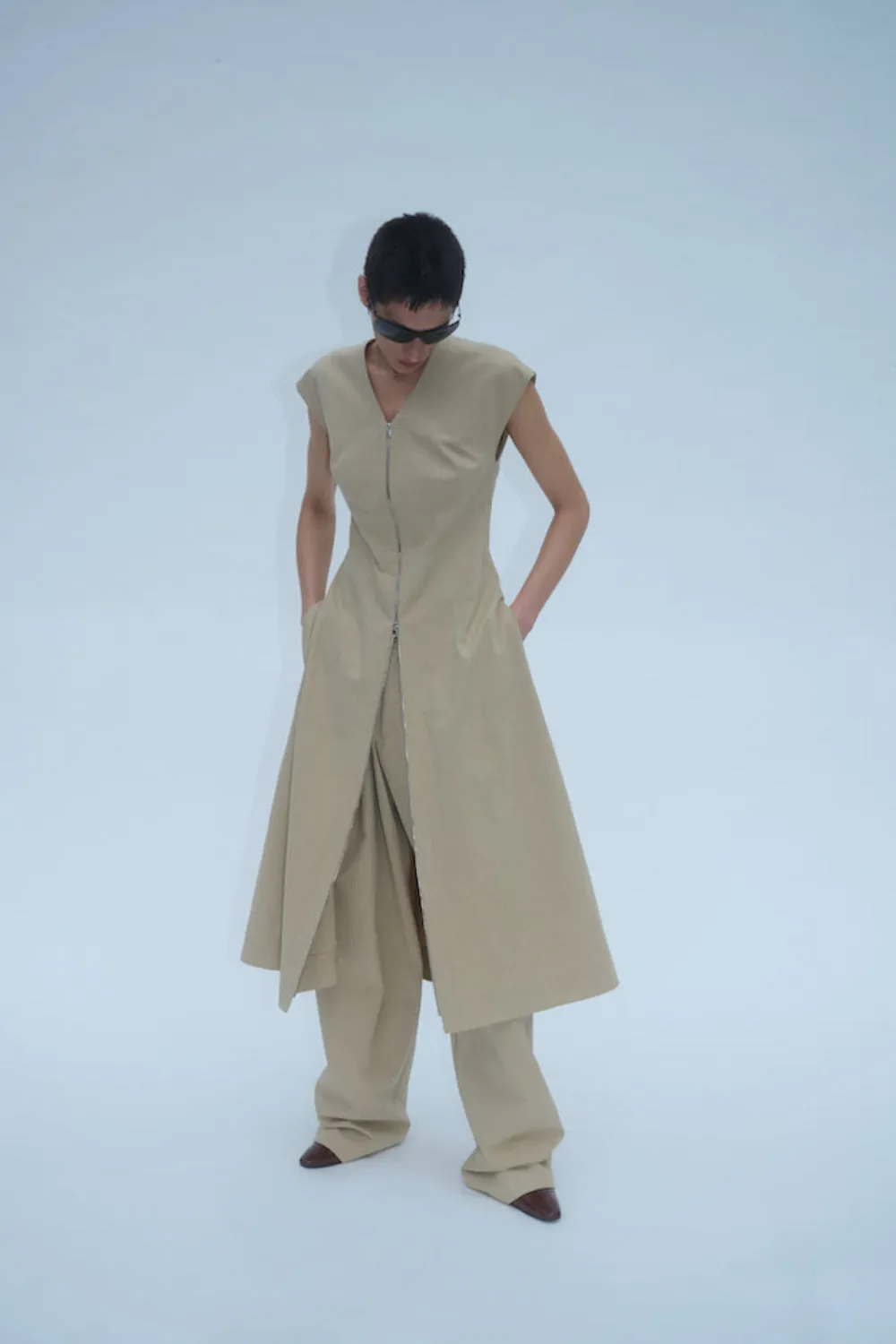 Sleeveless Zip Front Dress - Sand sold by NOMIA