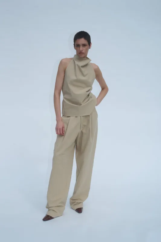 Drawcord Pleated Pant - Sand sold by NOMIA