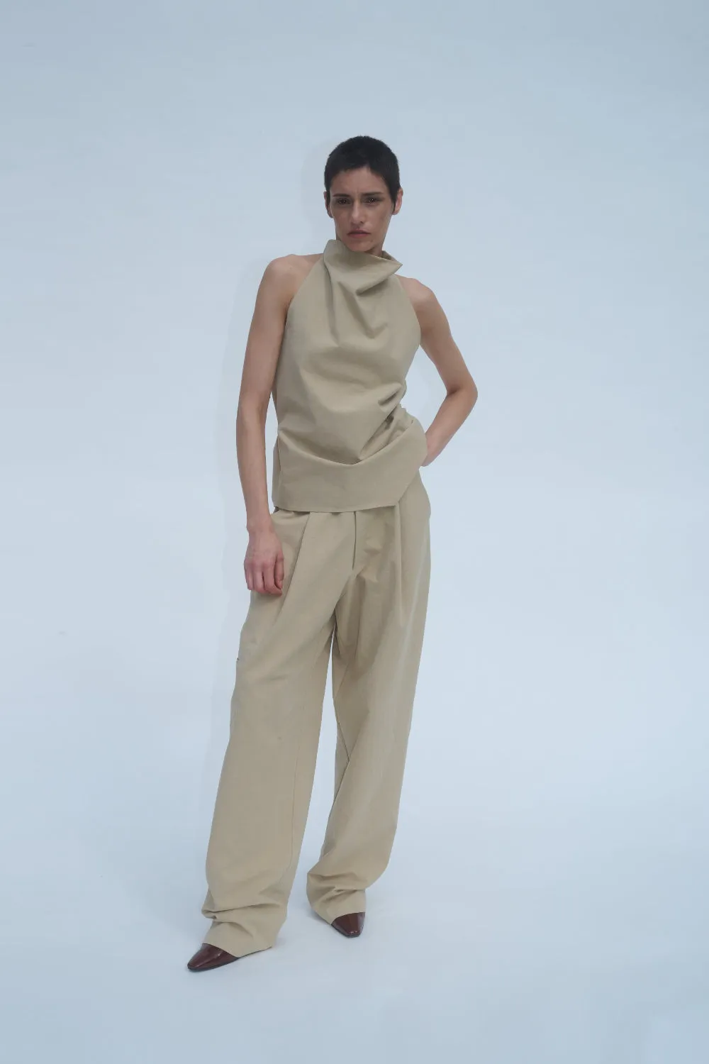 Drawcord Pleated Pant - Sand sold by NOMIA