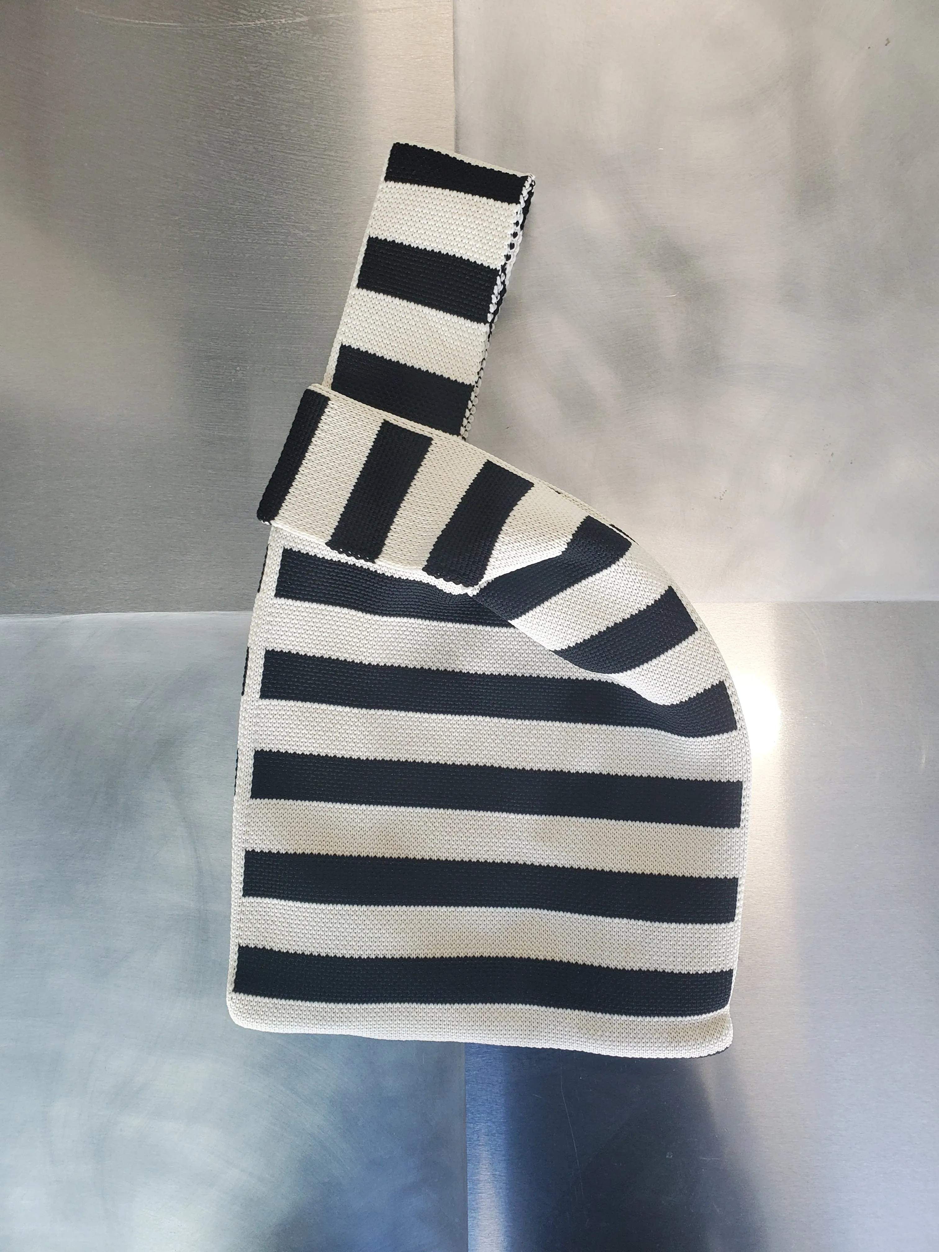 Striped Knit Mini Tote - White / Black sold by NOMIA product image thumbnail 2