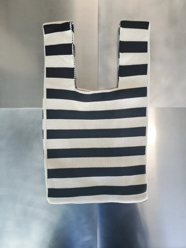 Striped Knit Mini Tote - White / Black made by NOMIA