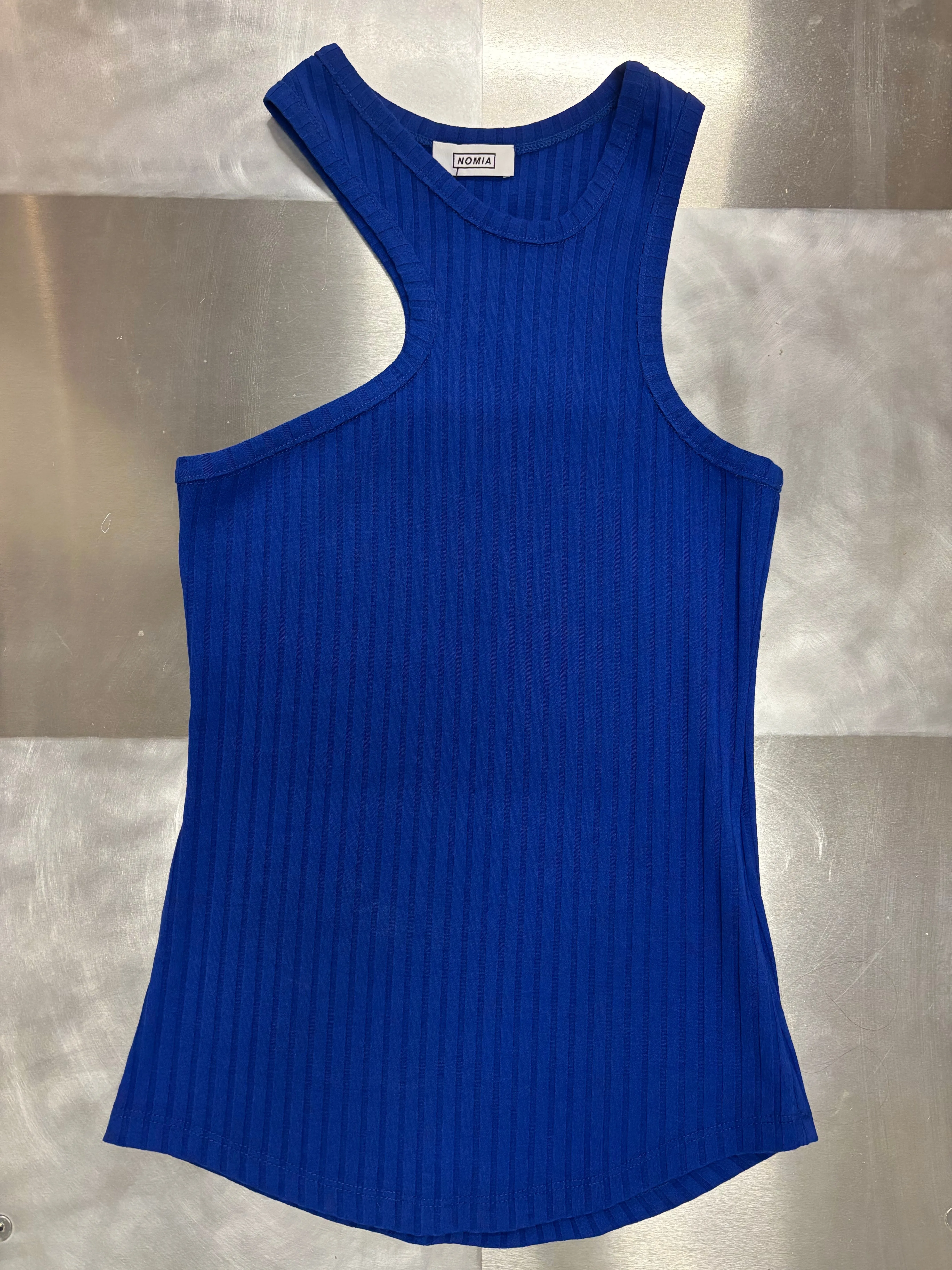 Asymmetric Racerback Tank - Cobalt sold by NOMIA