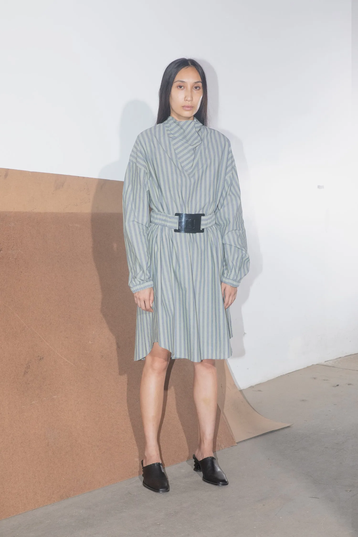 Belted Anorak Tunic Dress - Sage/Denim Stripe sold by NOMIA product image thumbnail 2
