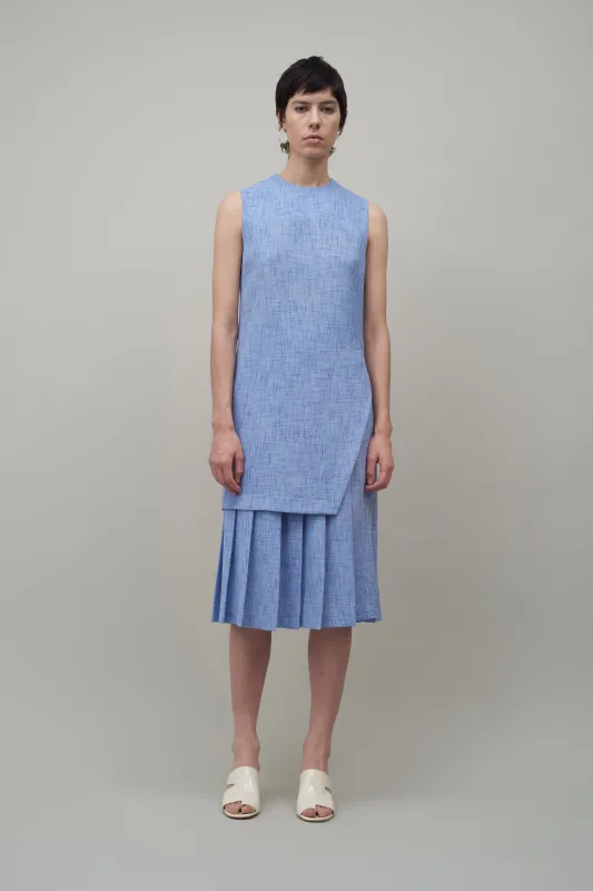 MIDI PLEATED SKIRT - White / Cobalt Melange made by NOMIA