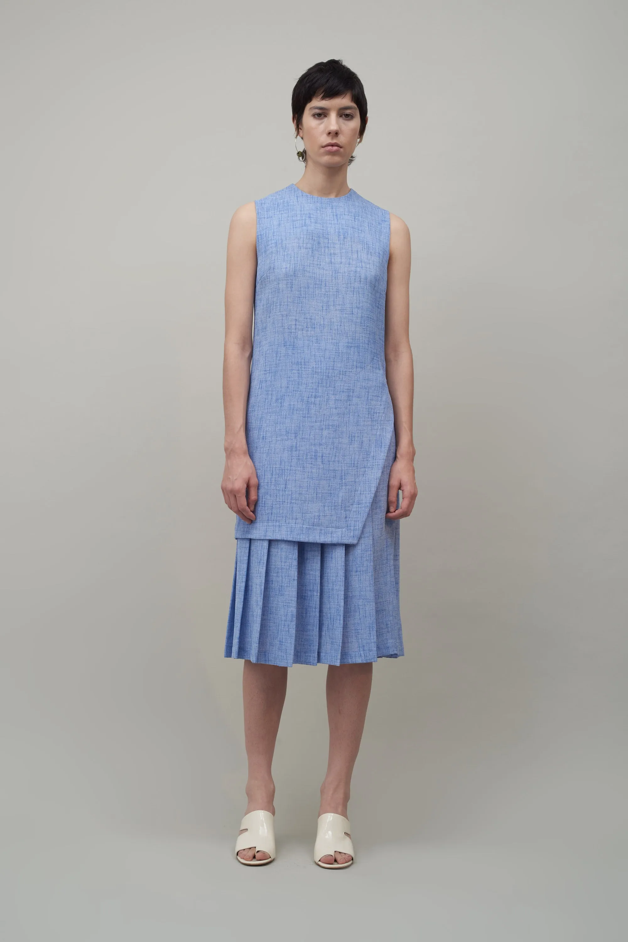 MIDI PLEATED SKIRT - White / Cobalt Melange sold by NOMIA