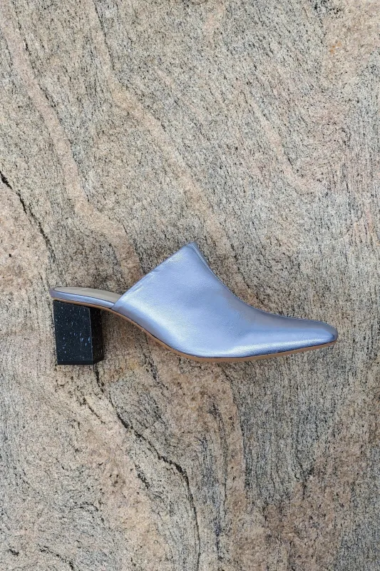 Flavia Mule - Metallic Blue with Granite Heel made by NOMIA