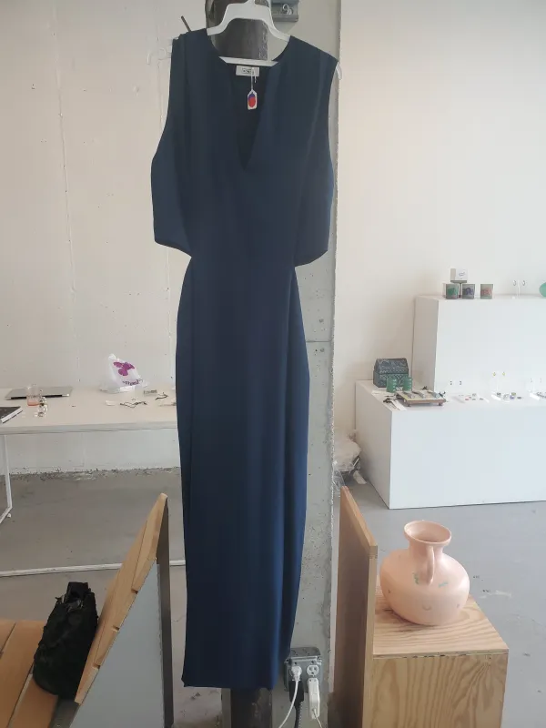 Delta Long Sleeveless Cutout Silk Dress - Navy Blue made by NOMIA