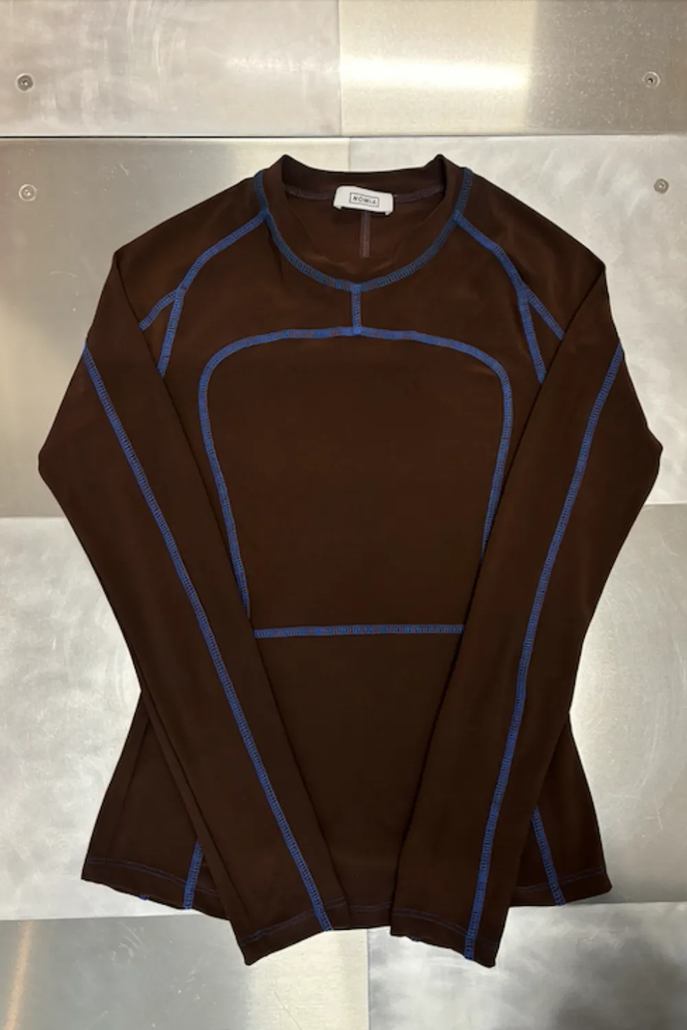 Long Sleeve Paneled Scuba Top - Bark / Cobalt sold by NOMIA