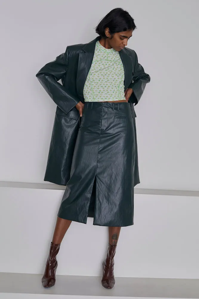 Slit Front Skirt - Pine Faux Leather sold by NOMIA