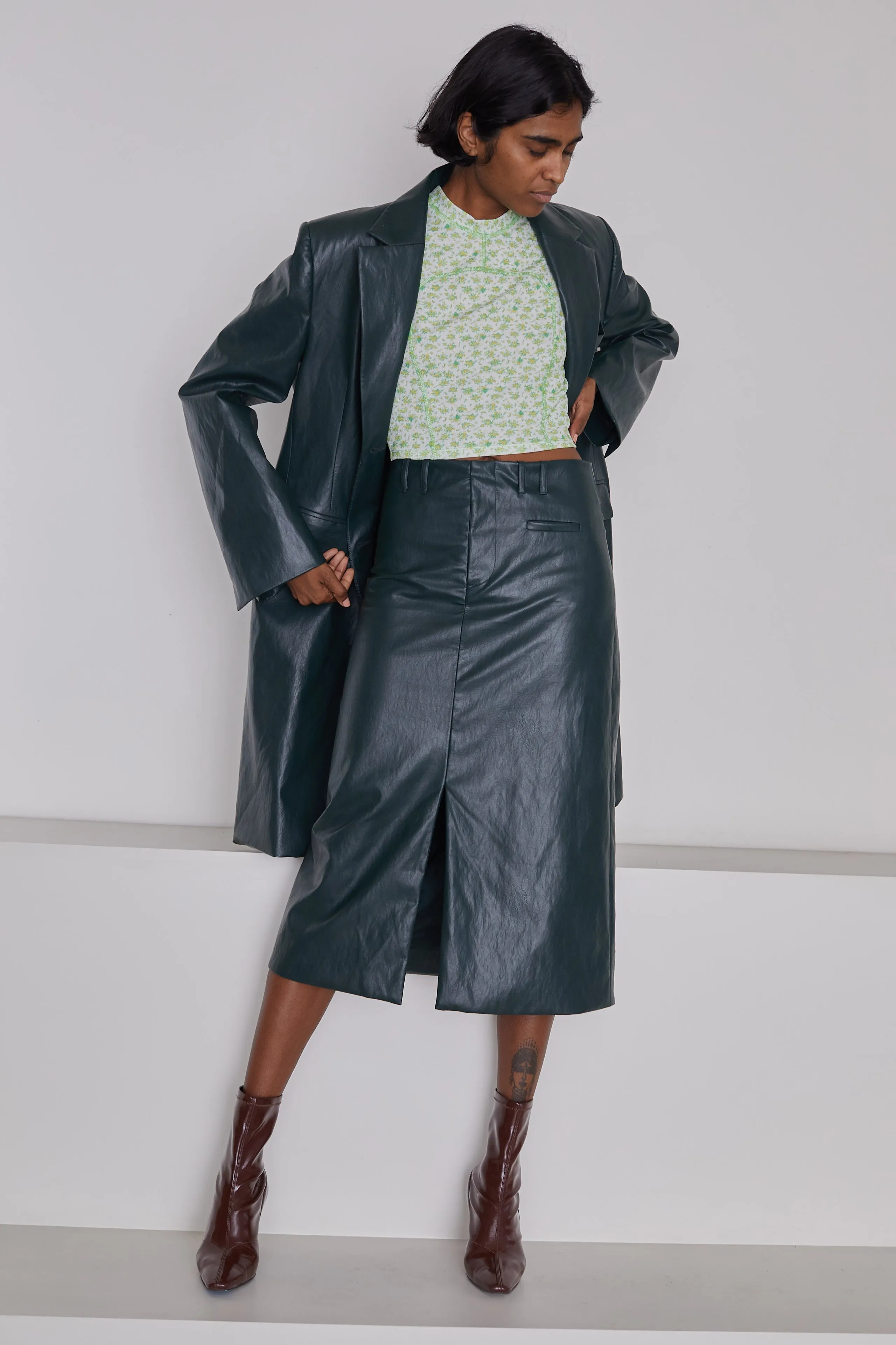 Slit Front Skirt - Pine Faux Leather sold by NOMIA product image thumbnail 2