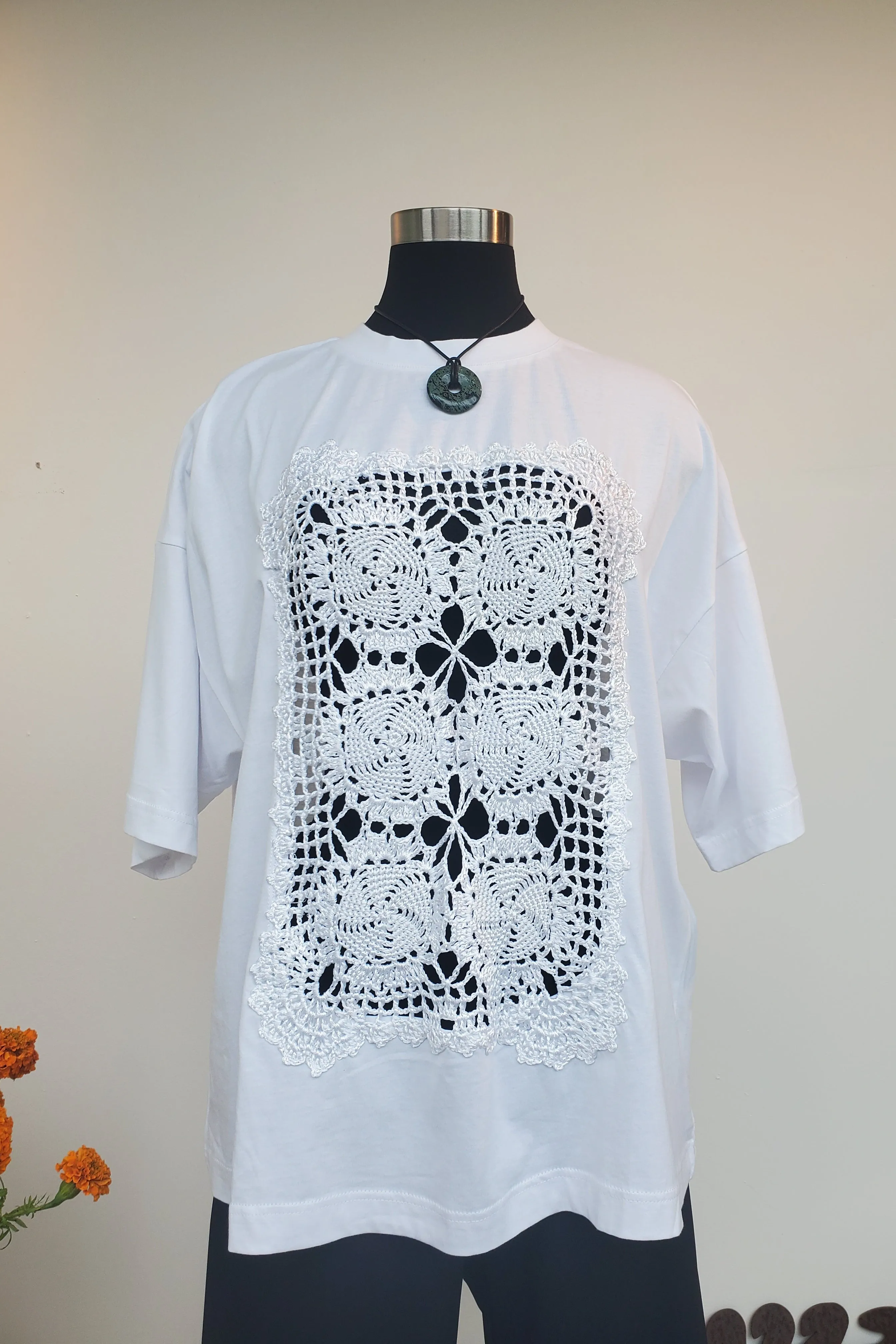Nia Thomas - Cala Hand Crochet Applique Top White sold by NOMIA